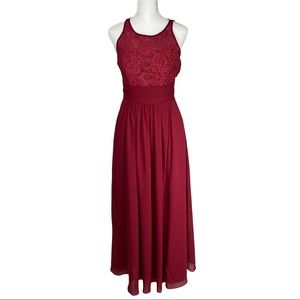 JJ’s House Red Lace Top Keyhole Back Prom Formal Bridesmaids Long Gown Dress